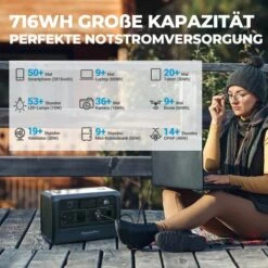 POWEROAK BLUETTI EB70 Tragbare Stromzeuger 716Wh Stromgenerator 1000W Solar Generator LiFePo4 Batterie Backup Mit 2 220 AC Steckdosen, 2 100W Typ-C, LED Taschenlampe, Notversorgung Für Outdoor,Camping,Ferien -Deutschland Stromerzeuger & Zubehör Verkaufs-Shop 54378460 3
